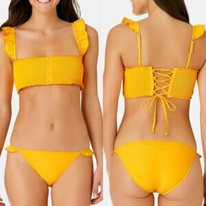 CALIFORNIA WAVES • Golden Yellow Solid Ruffle Cheeky Swim Bikini Bottoms